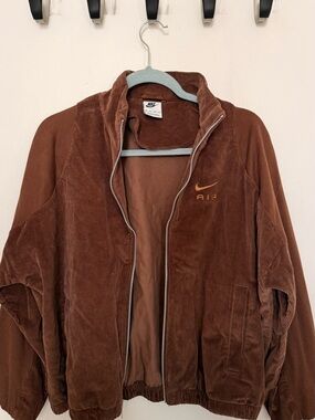 Nike Brown Corduroy Zip Jacket with Embroidered Swoosh